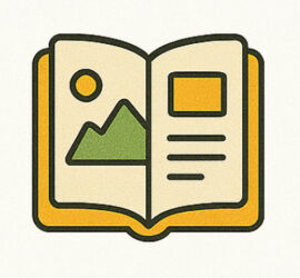 Віммельбухи та комікси Ілюстрація розгорнутої книги з пейзажем